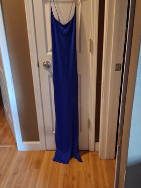 AKIRA Royal Blue Backless Slip Maxi Dress